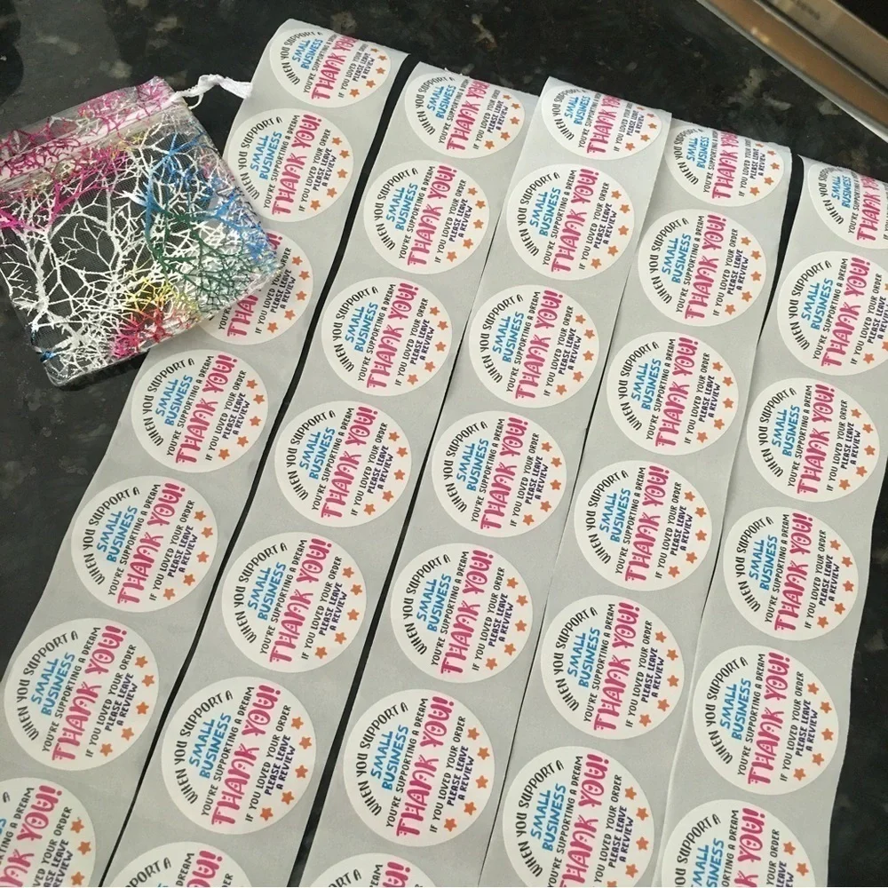 50 Count - Thank You // Please Leave a Review” Stickers, Colorful, 1.5 inch
